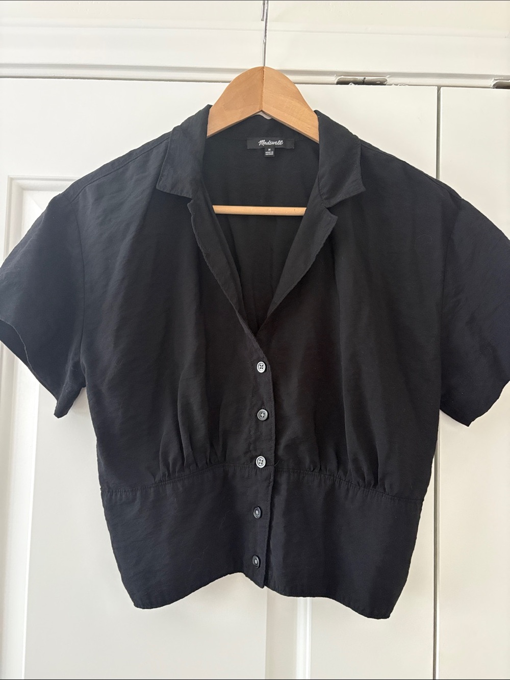 Madewell Black Short-Sleeve Button-Front Top